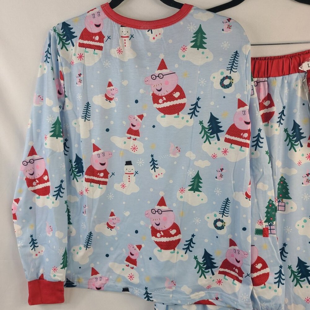 Peppa Pig Holiday Womens Pajama Set Long Sleeve Top & Pants Christmas Print Sz L - Picture 7 of 12